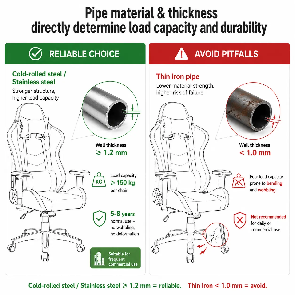 135 recline range vs fixed recline comparison diagram