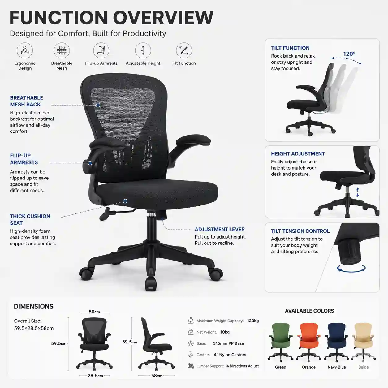 777-2 office chair feature showing flip-up armrests for compact seating