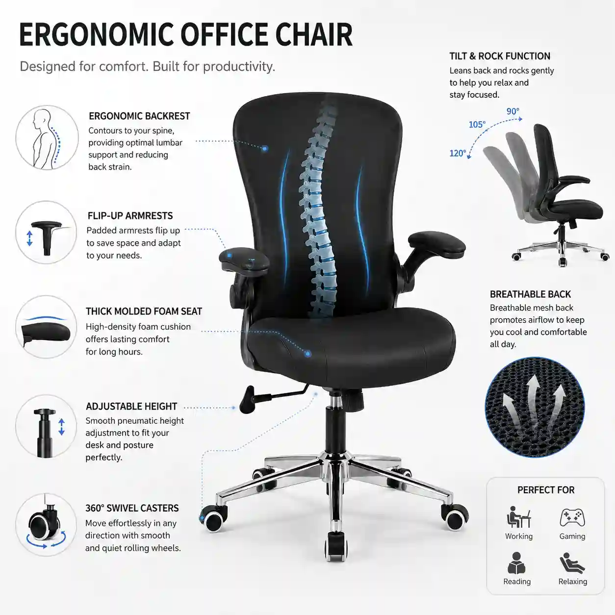 778 fabric office chair feature with flip-up armrests for workstation seating