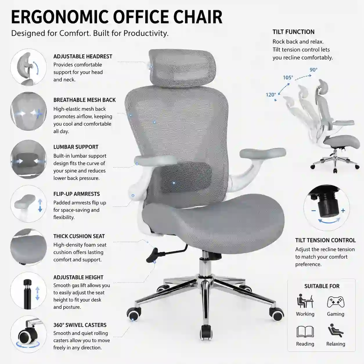 779 mesh office chair feature showing 3D headrest for ergonomic support