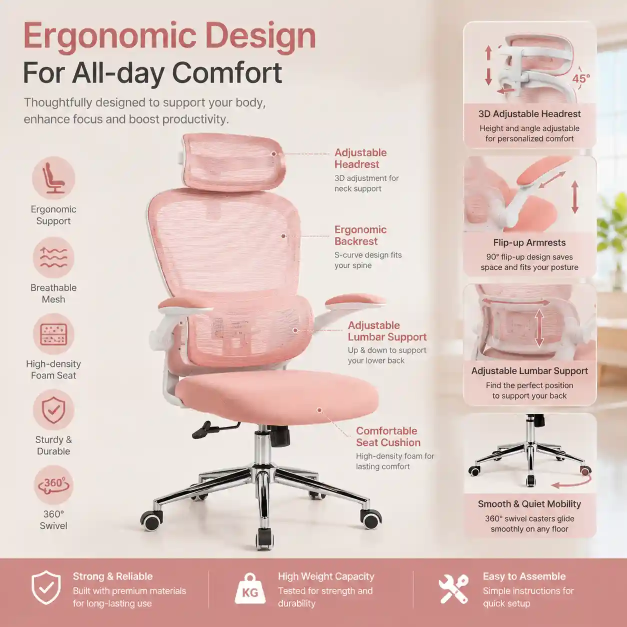 998-B office chair feature showing 3D adjustable headrest for ergonomic support