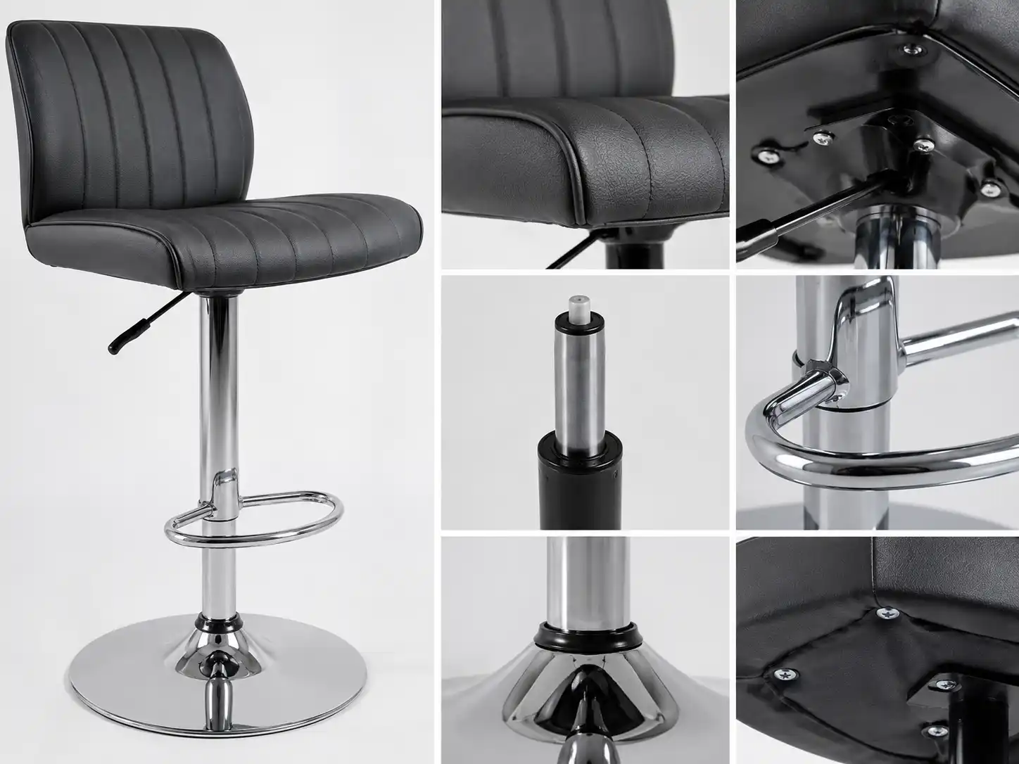 Commercial bar chair structure with gas lift base footrest and PU leather seat