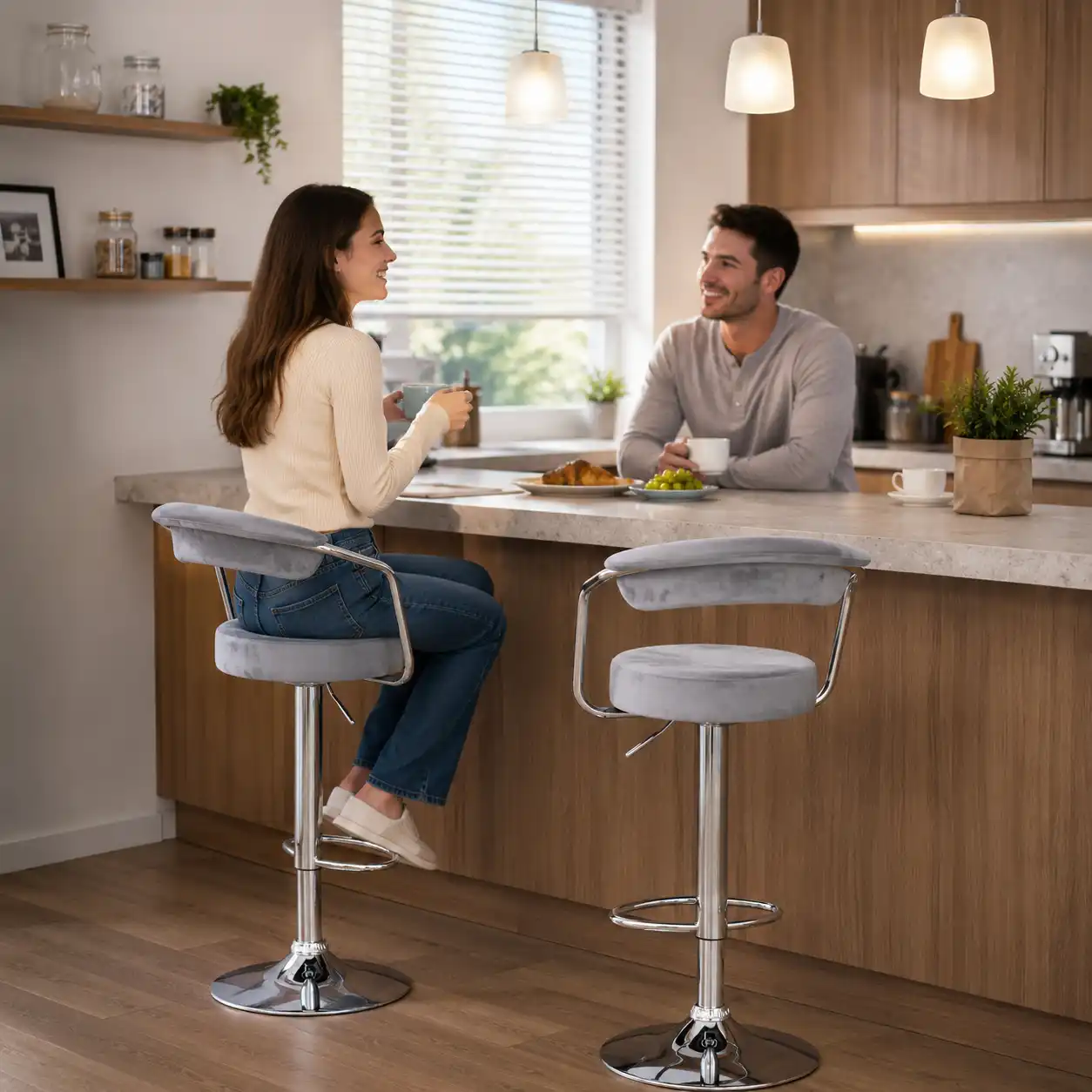 HY-BY18 PU leather seat comfort feature for commercial adjustable bar stools