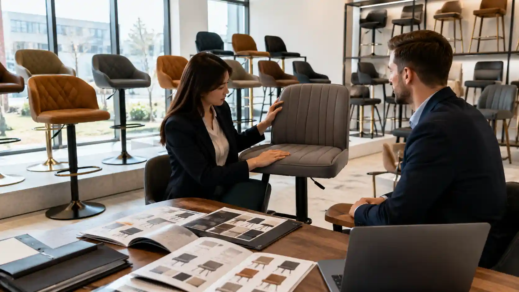 B2B buyer choosing a wholesale bar chair supplier for bulk orders