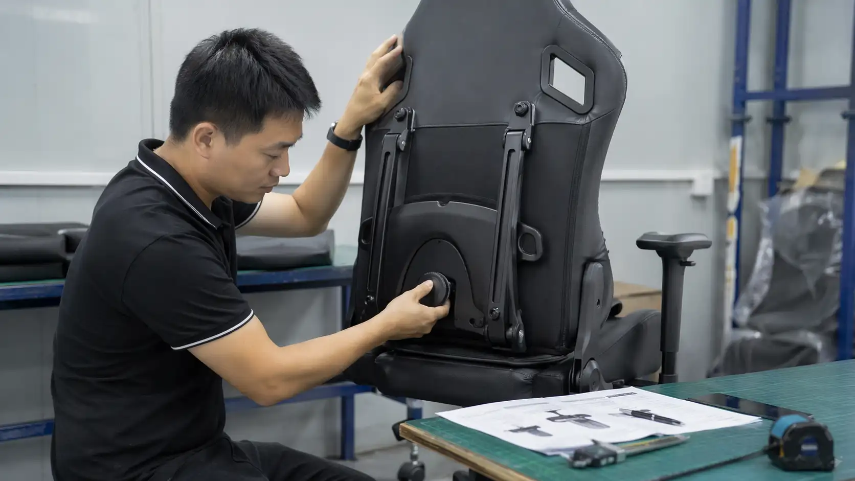 Gaming chair lumbar mechanism durability inspection before bulk production
