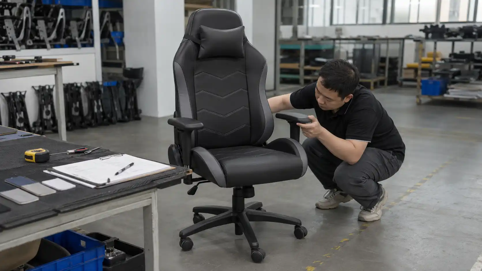 Gaming chair mass production quality control before export