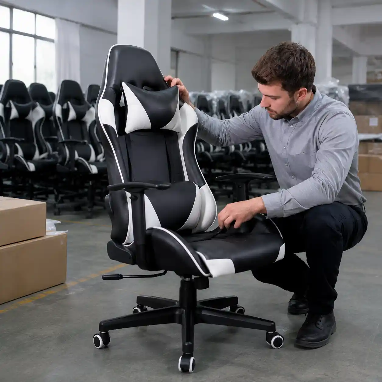 B2B buyer checking gaming chair quality issues before bulk orders