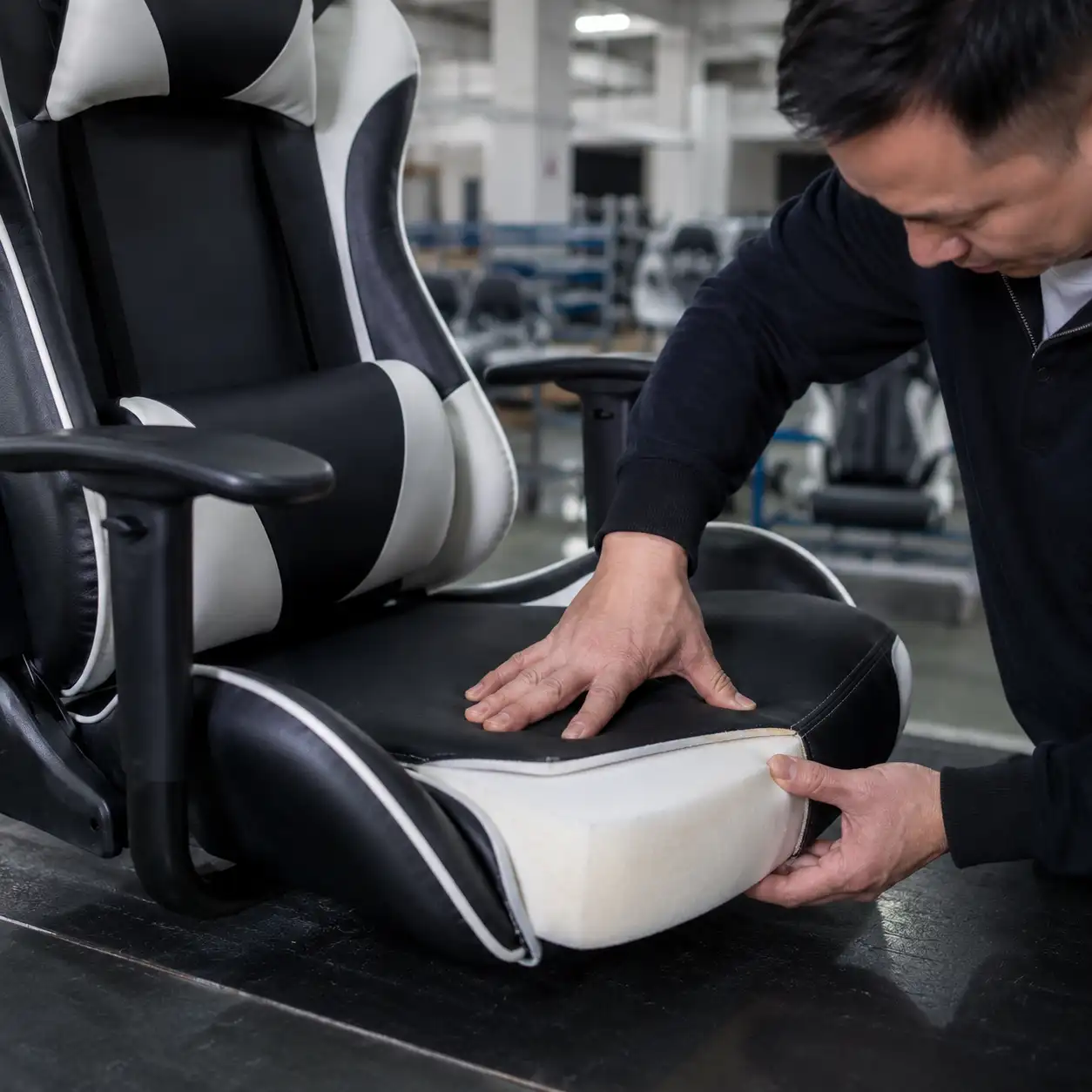 Gaming chair seat foam density and cushion support inspection