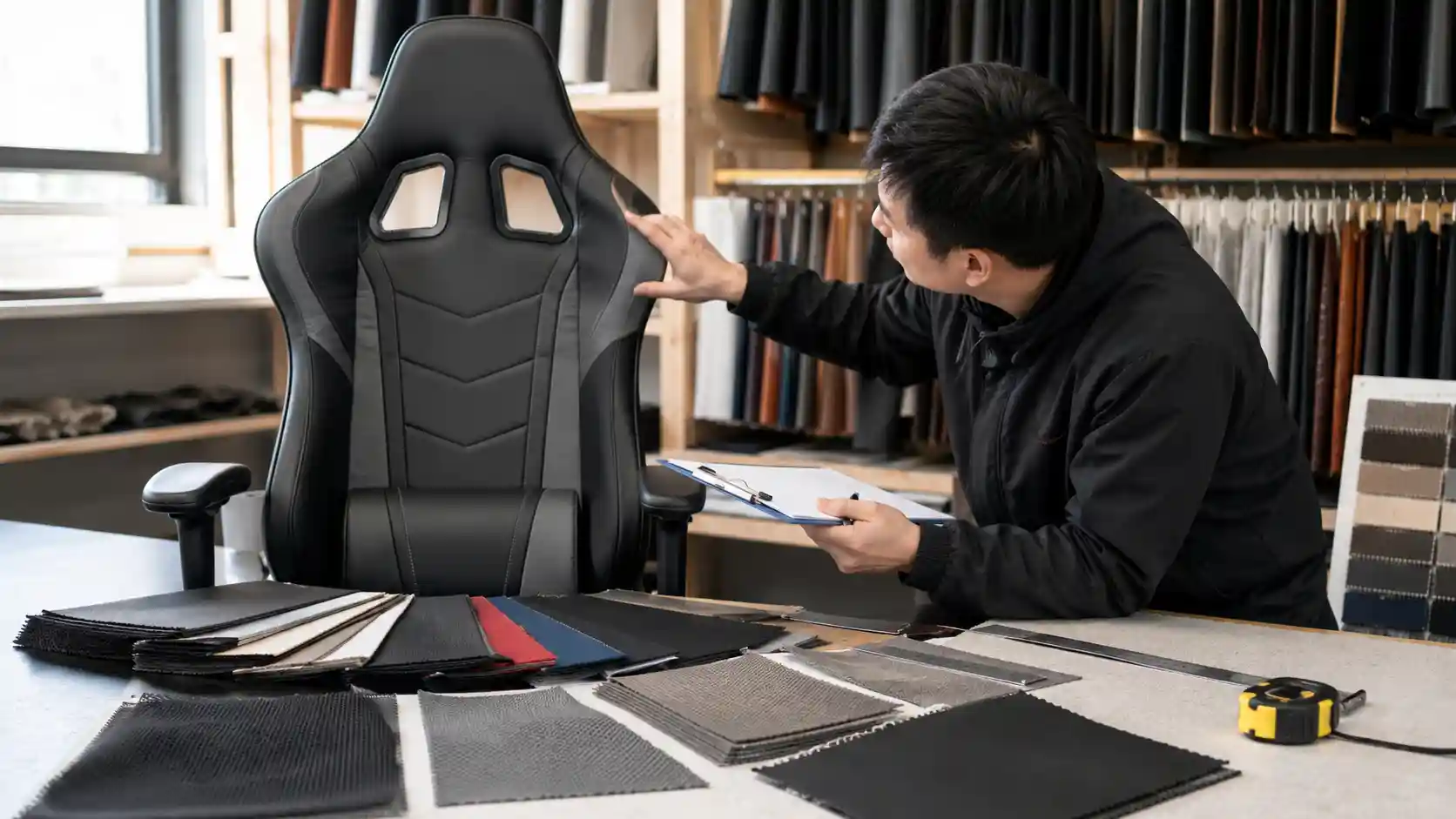 Gaming chair upholstery sample quality inspection before a bulk order