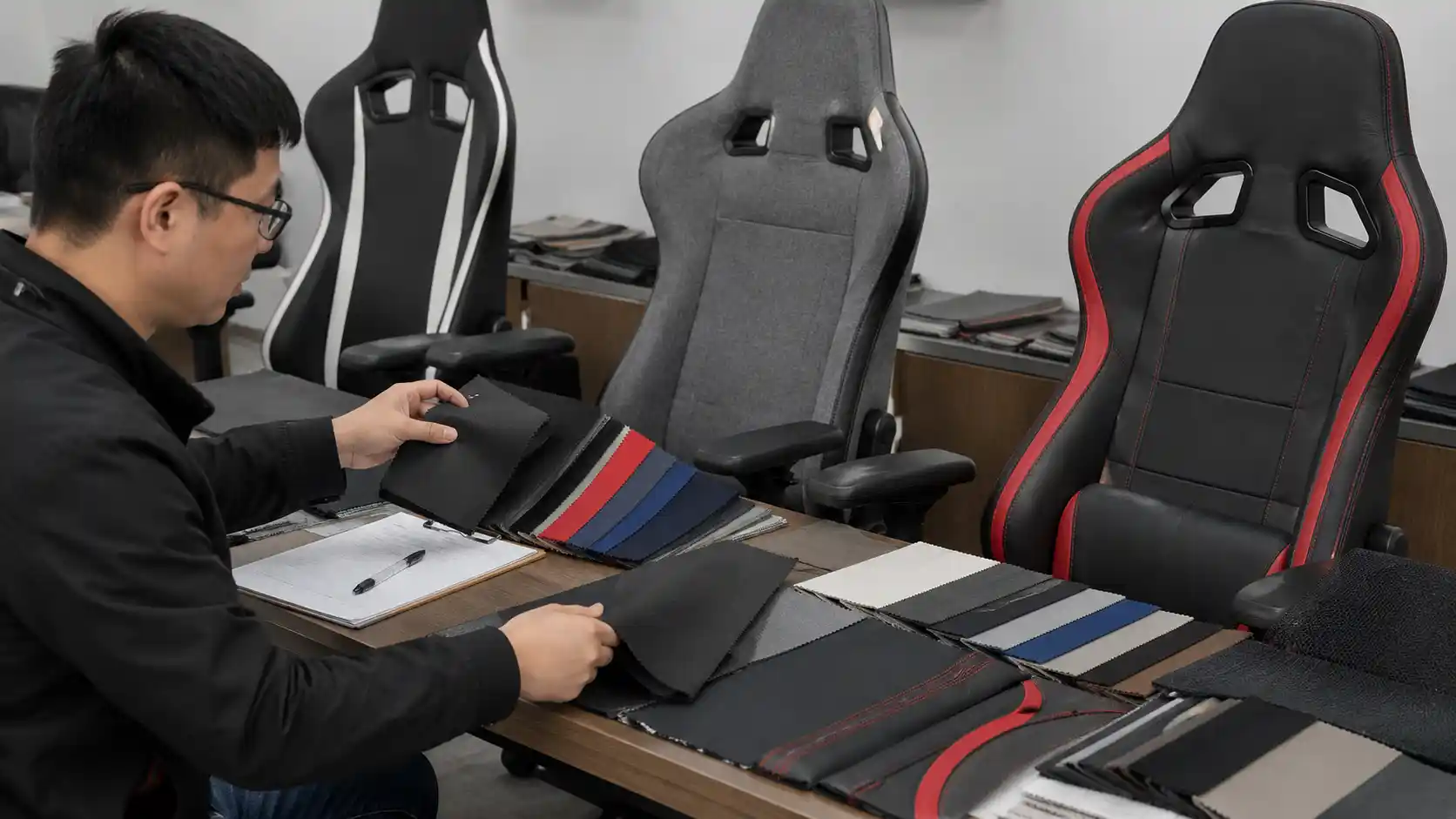 Hengyao gaming chair material swatches for OEM upholstery selection