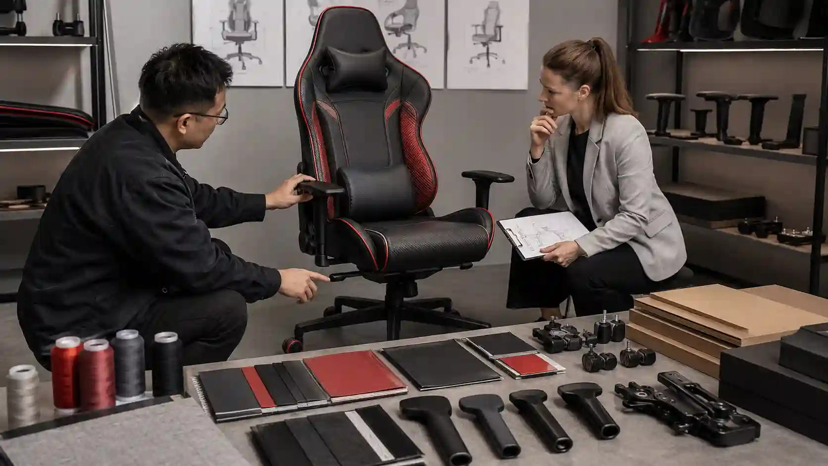 OEM gaming chair product brief with material color and component selection