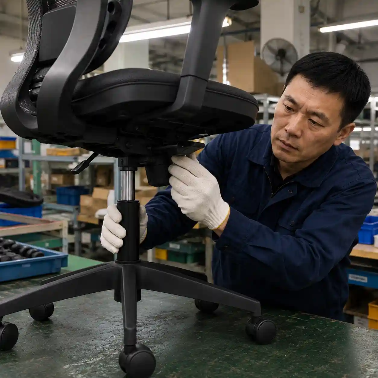 Office chair gas lift and mechanism inspection before bulk order