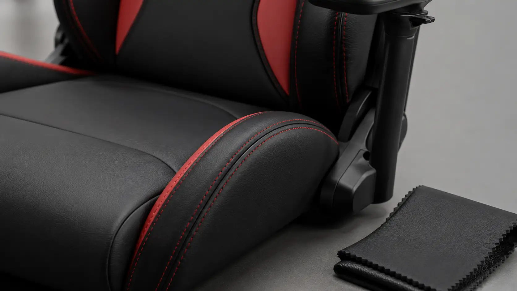 PU leather gaming chair surface stitching and upholstery detail