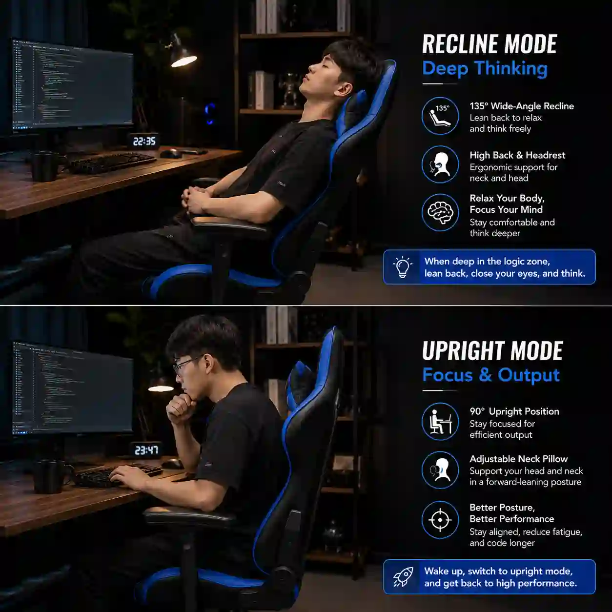 YG-7160 linkage armrest and footrest feature for OEM gaming chair orders