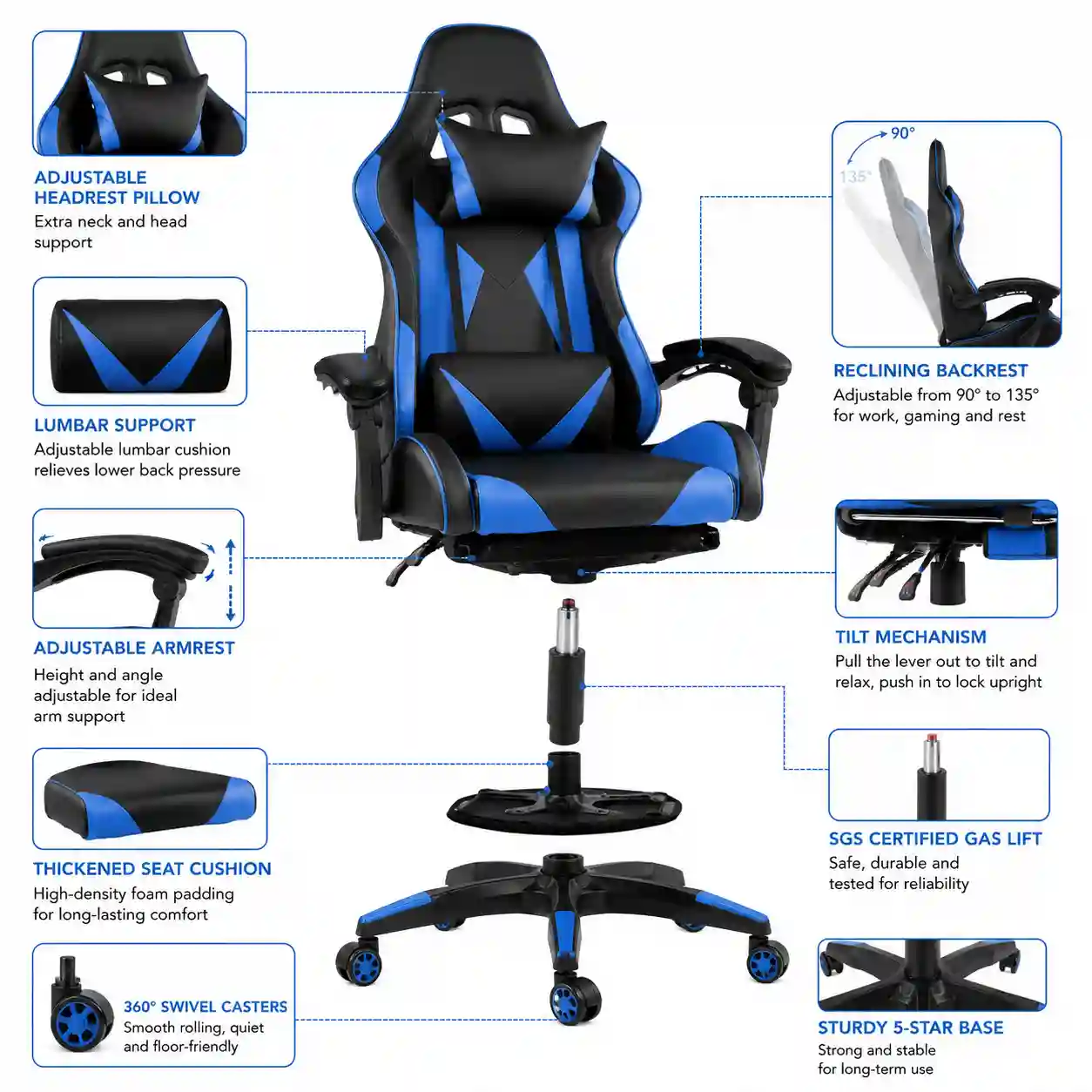 YG-7160 reclining gaming chair with footrest and linkage armrests