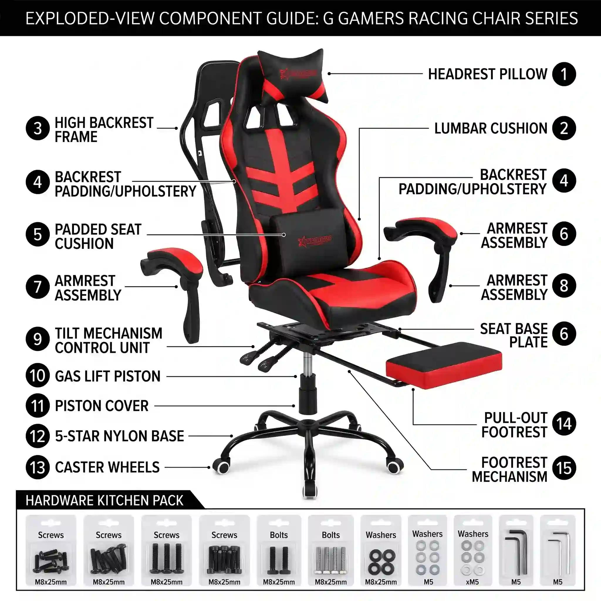 G-7165 reclining gaming chair with footrest for bulk retail