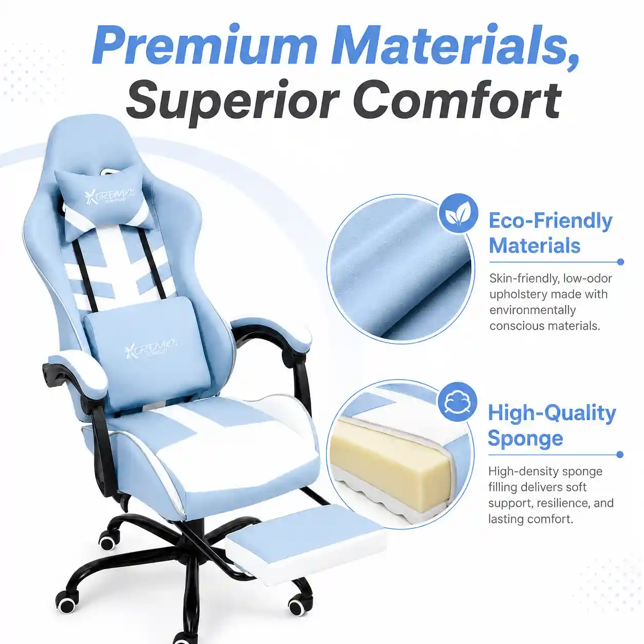 YG-7166 footrest gaming chair with large lumbar pillow