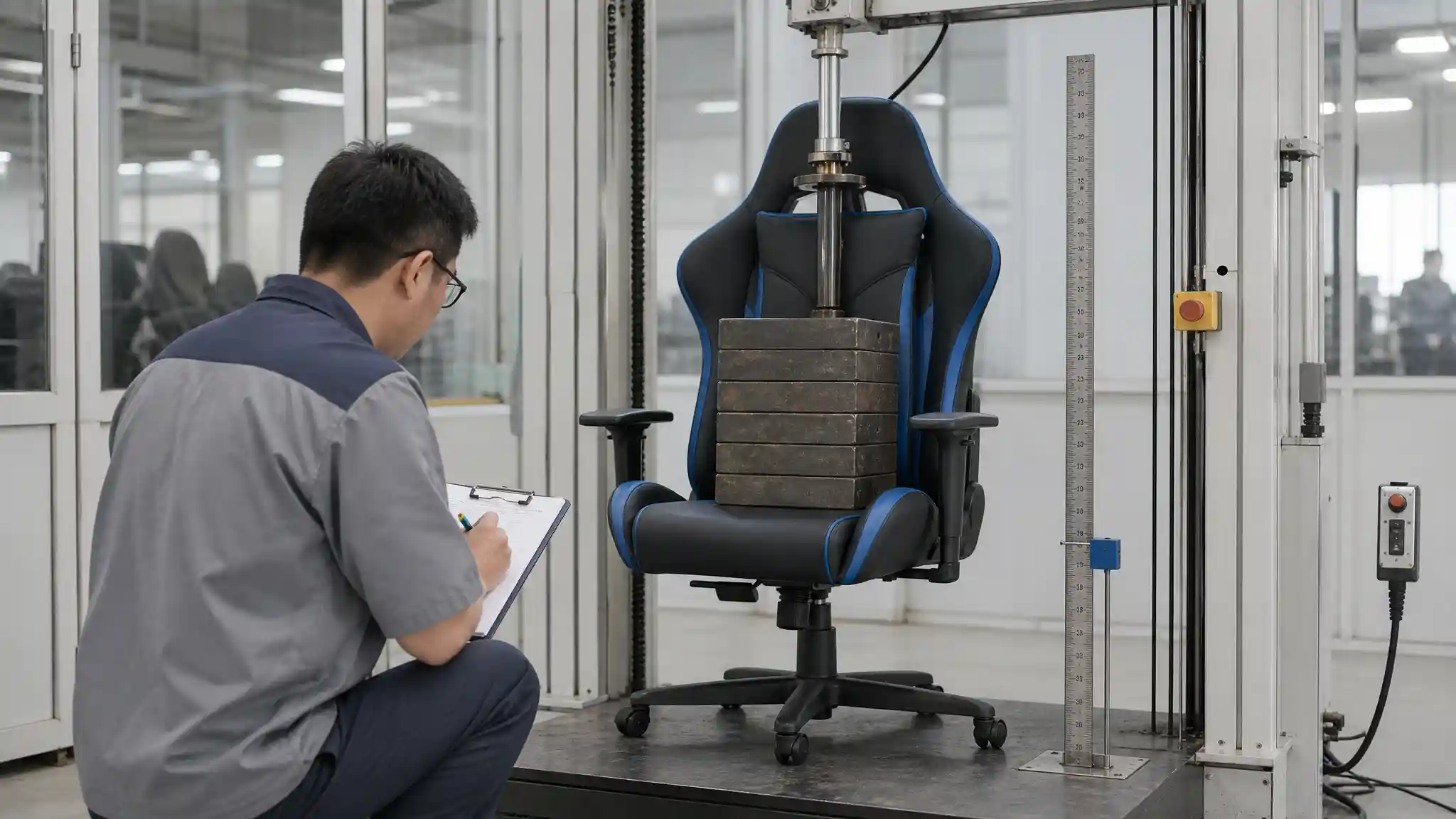 Gaming chair gas lift height stability test with load before mass production