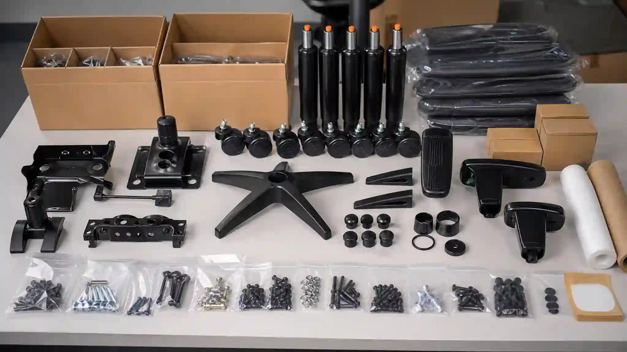 Spare gaming chair gas lifts and parts prepared for B2B after sales support