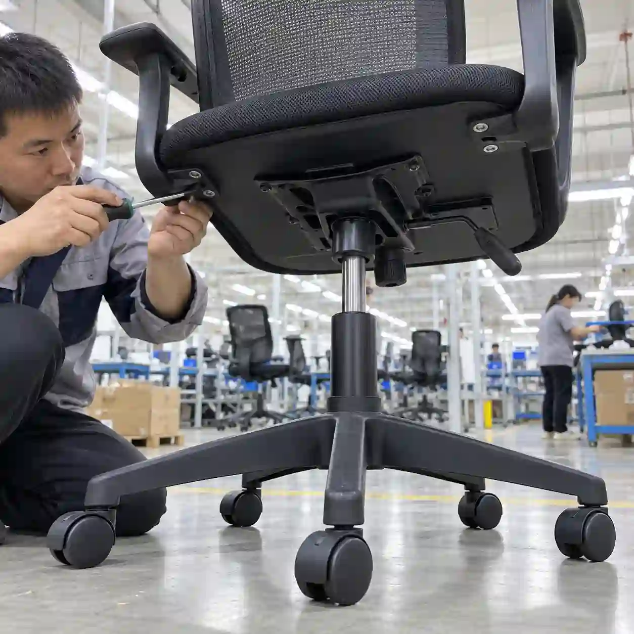 Gas lift reinforced base armrest and nylon castor inspection for 777-2 office chair