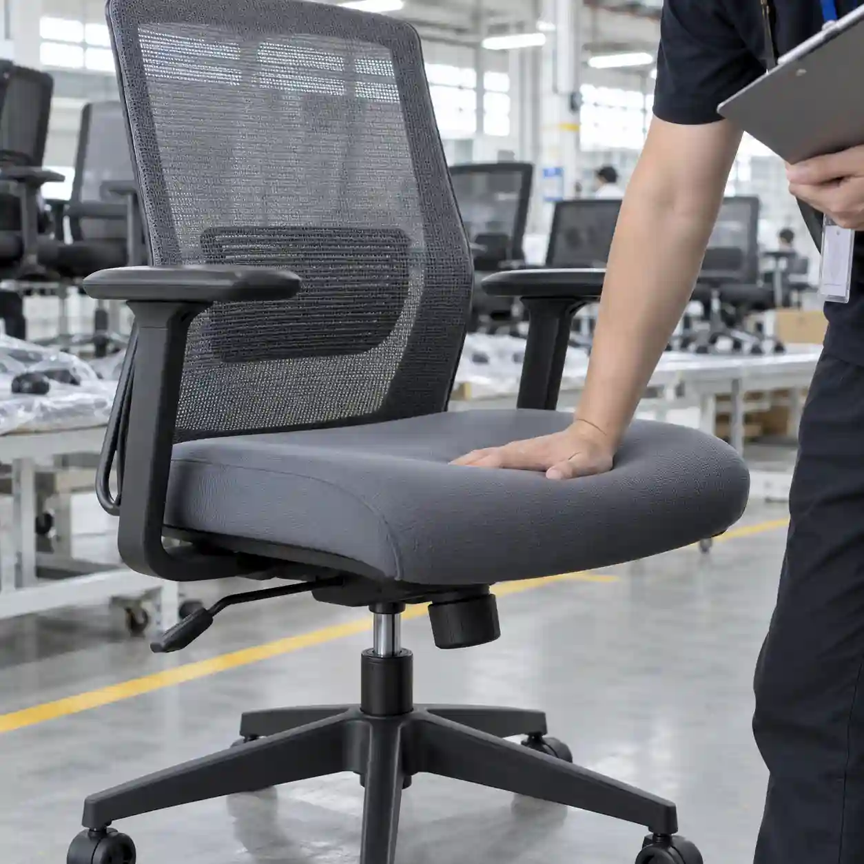 Mesh back seat foam lumbar support and armrest check for 777-2 office chair