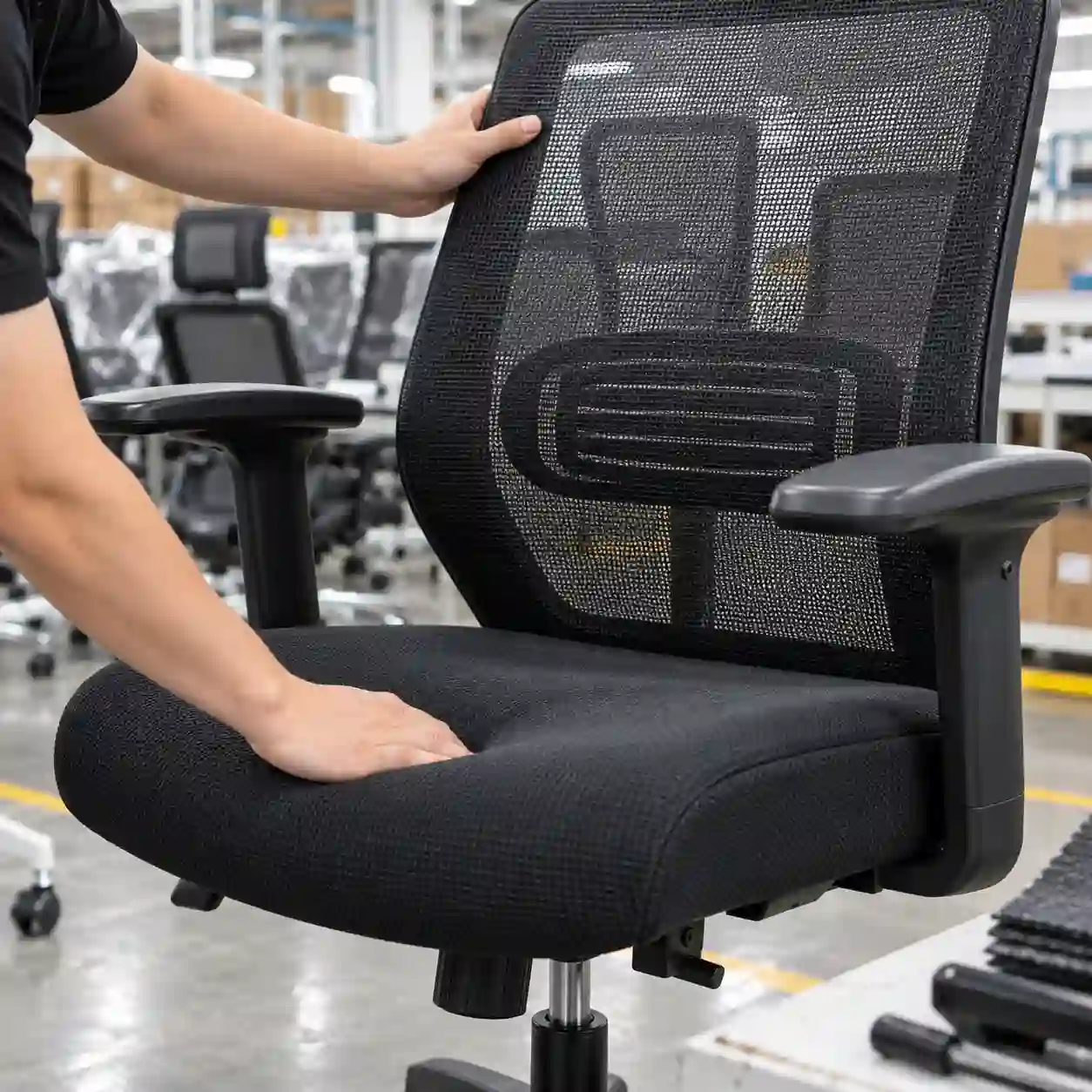 Mesh back seat foam lumbar support and armrest check for 777-2 office chair