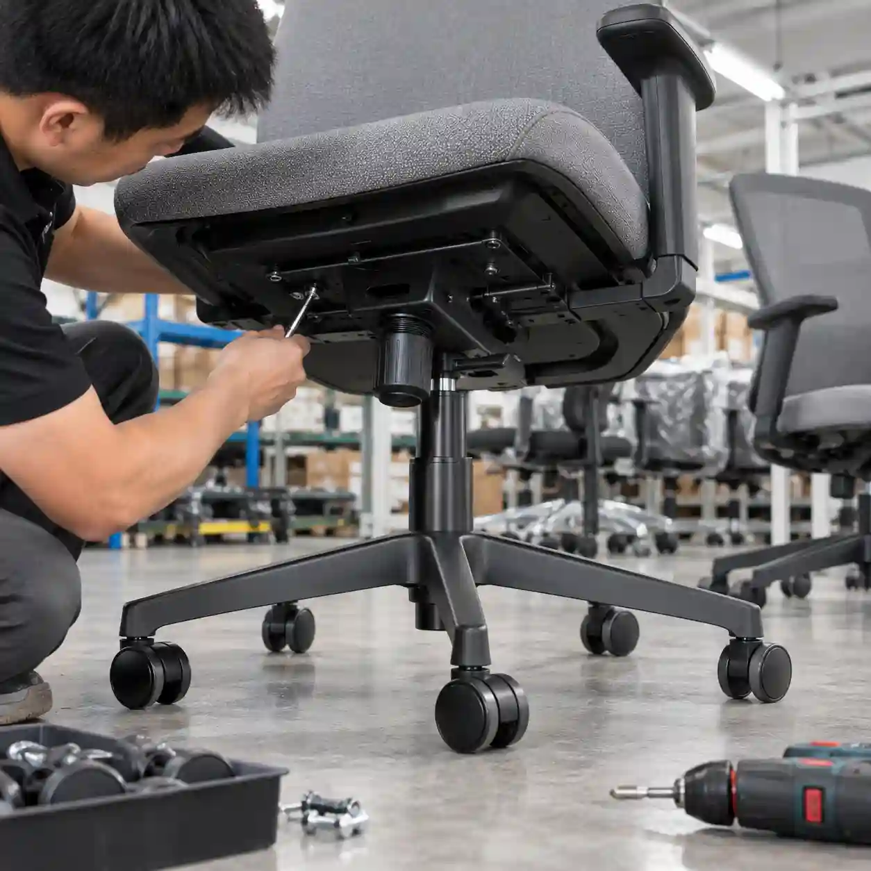 Gas lift reinforced base armrest and castor inspection for 778 office chair