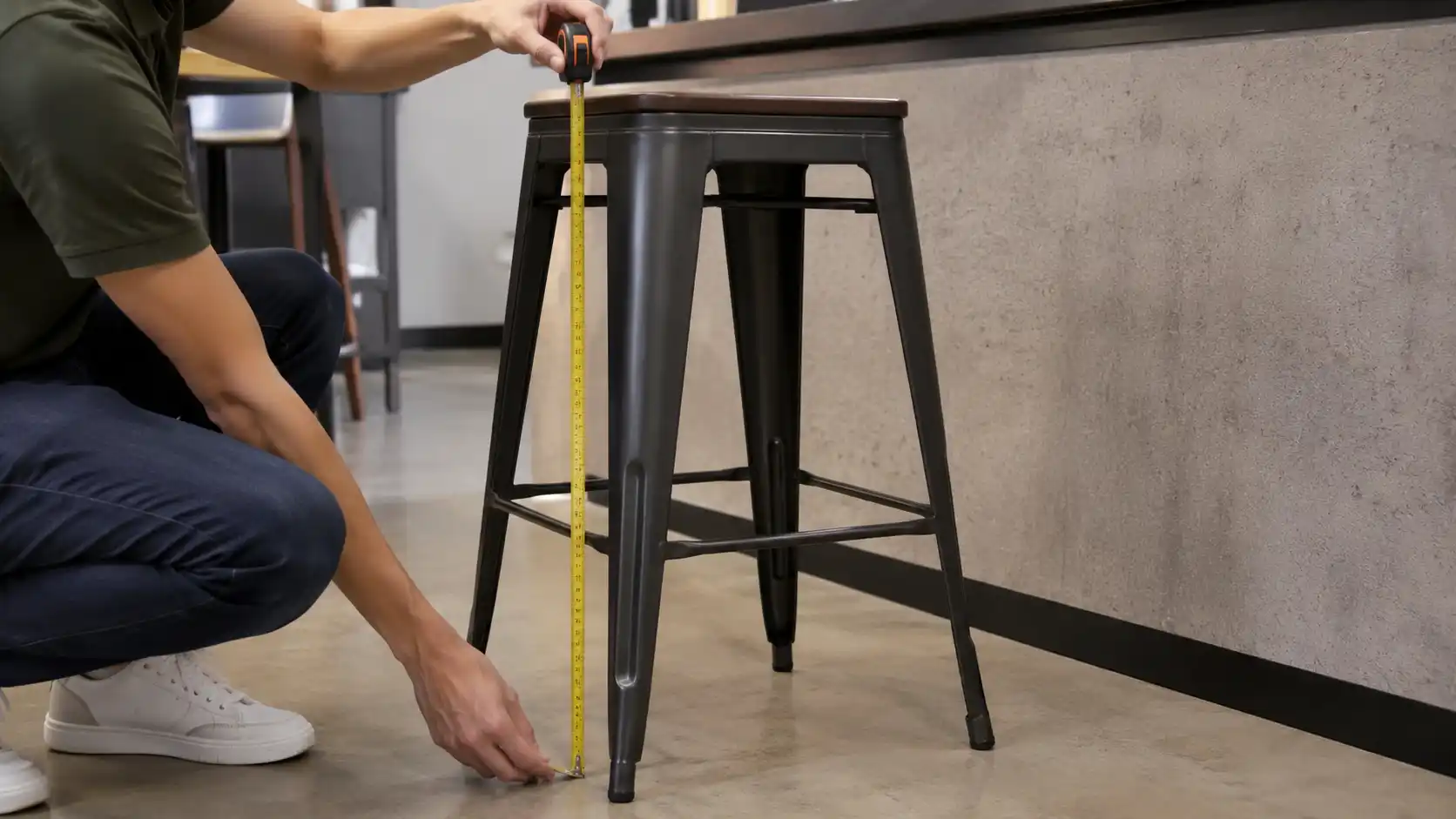 Measuring counter height and bar stool seat height before a bulk order