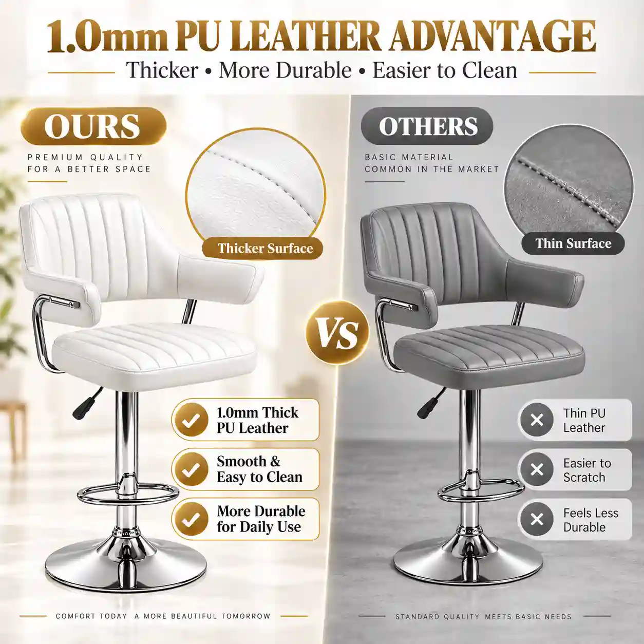 HY-BY22 chrome pedestal base gas lift and footrest detail