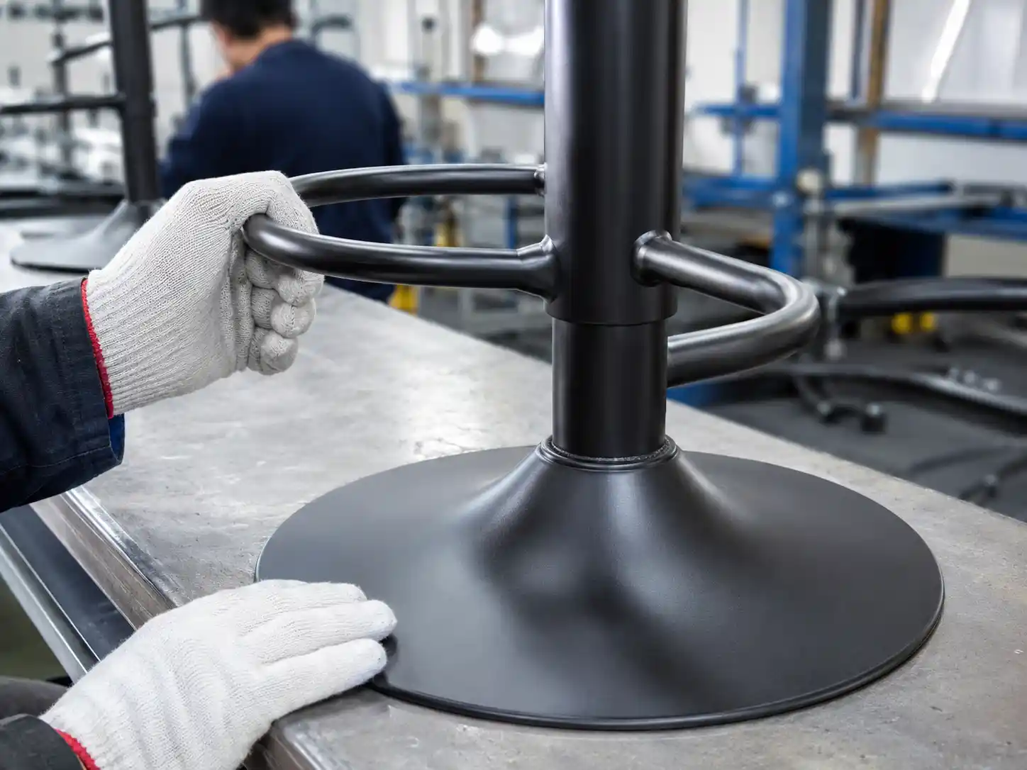 Metal counter height bar stool footrest and base inspection for bulk orders